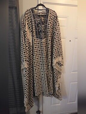 Men's Black and Cream Geometric Kaftan